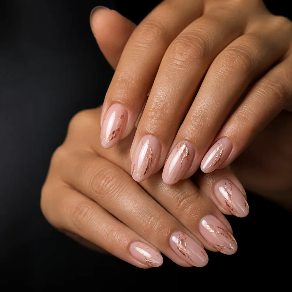Soft-pink foil manicure